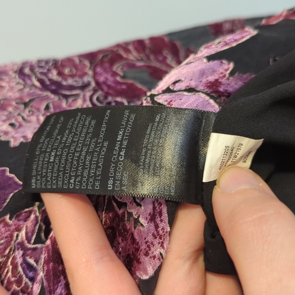 White House Black Market Ruffle And Velvet Pink Black Floral Blouse Wimseygoth S - Picture 6 of 10